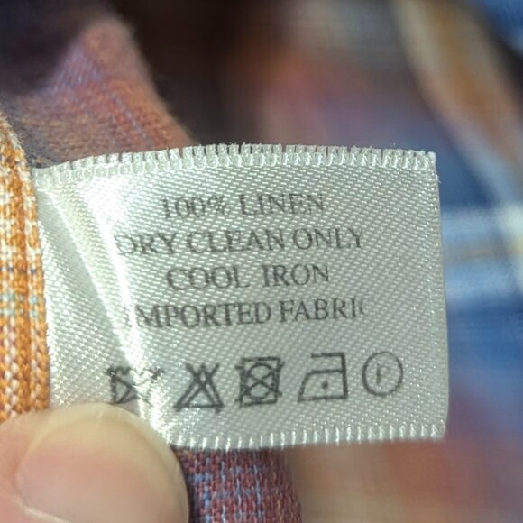 Robert Talbott Size Large Orange/Blue Plaid Button Down in 100% Linen - Picture 16 of 16
